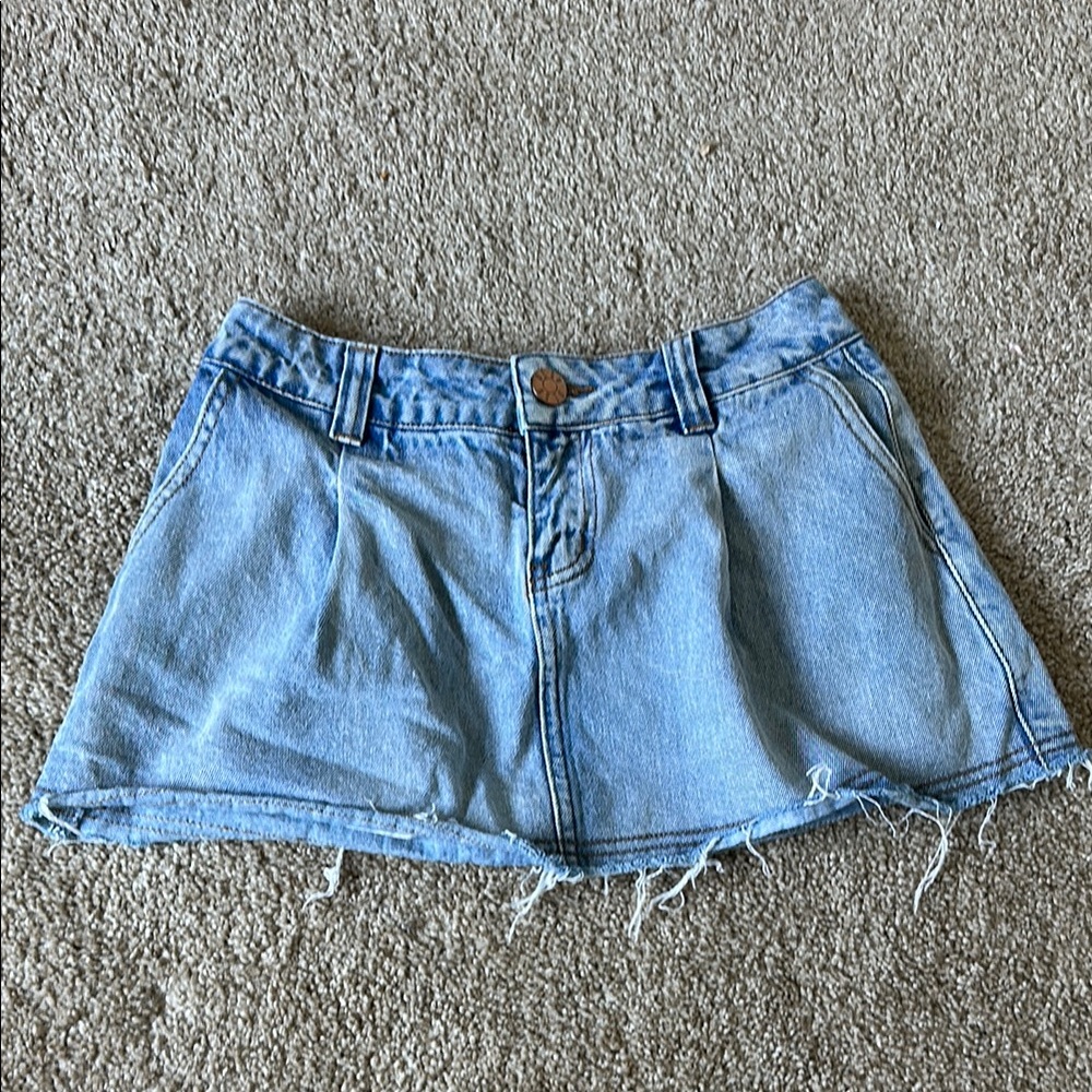 Light Blue Denim pleated Mini Skirt
